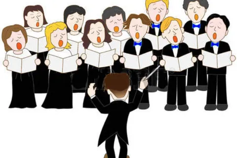 Disegno di un coro di adulti diretti da un Maestro