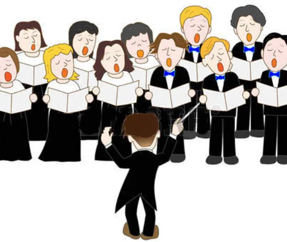 Disegno di un coro di adulti diretti da un Maestro