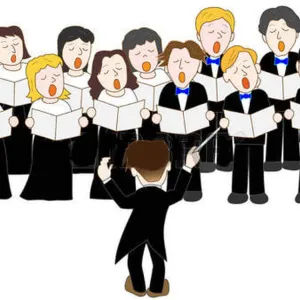 Disegno di un coro di adulti diretti da un Maestro